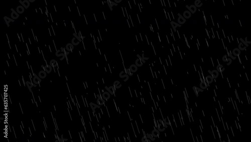 4K Cinematic Realistic rainfall animation overlay background in alpha luma matte. Heavy rain storm seamless loop animation. Surreal raindrops falling thunderstorm overlay. Raindrops on black bg.
