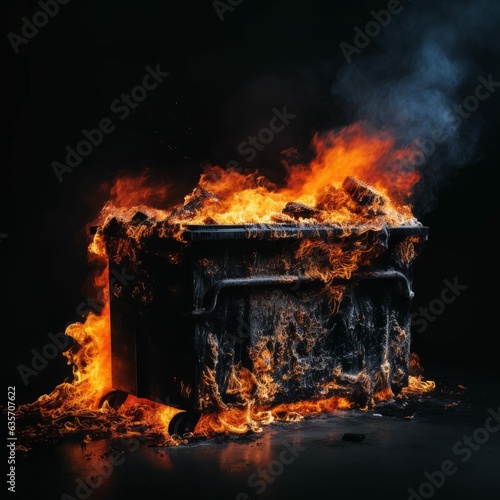 Dumpster Fire Isolated on Black Background Photorealistic Illustration