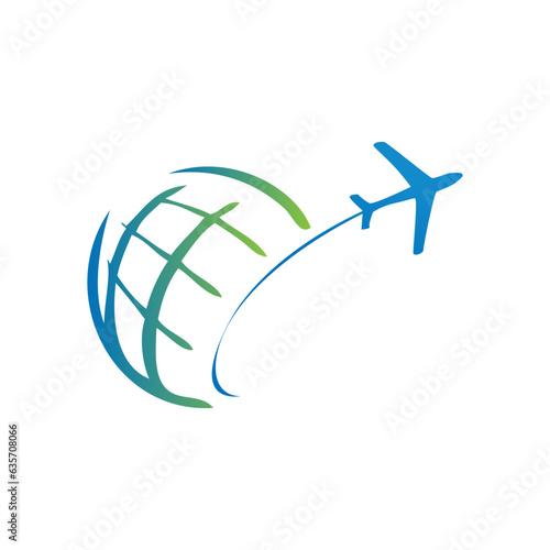 Slika na platnu Globe with plane icon logo design template. Vector illustration.