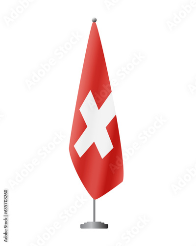 Switzerland flag on flagpole for official meetings, transparent background, vector