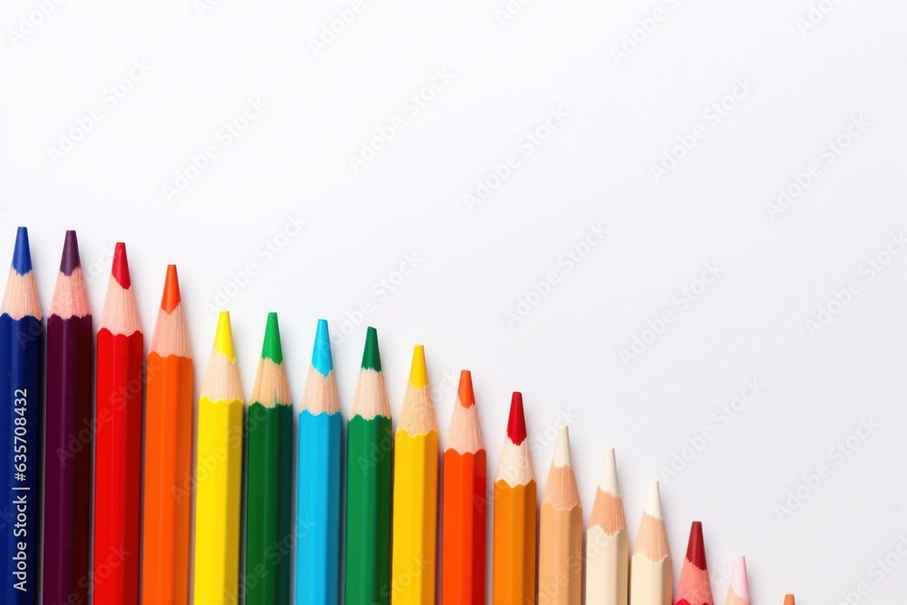 A group Colored pencils row on white background A group Colored pencils row on white background
