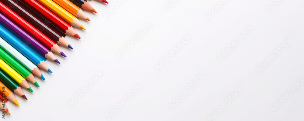 A group Colored pencils row on white background A group Colored pencils row on white background