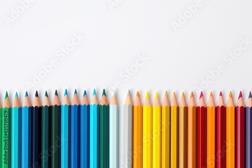 A group Colored pencils row on white background