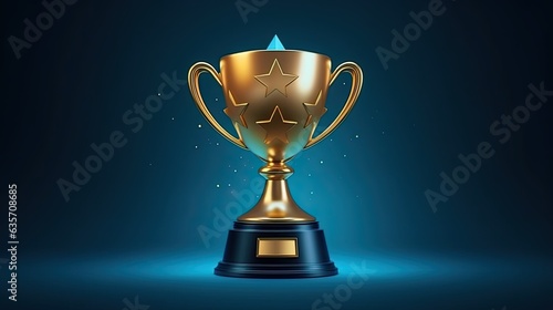 gold cup trophy award on blue background