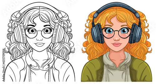 Woman portrait wearing headset listening to music