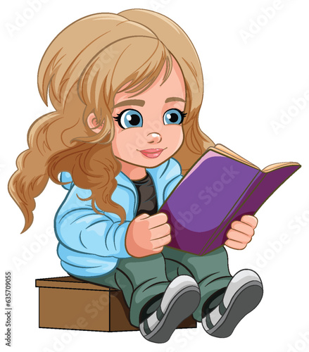 Girl reading book cartoon