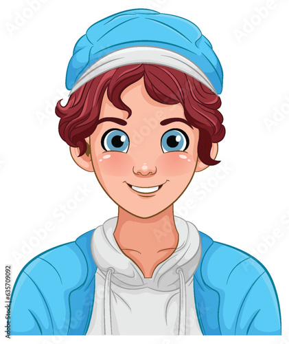 Male teen cartoon wearing hat