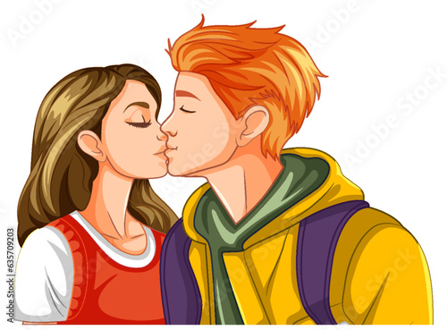 Youth couple are kissing isolated
