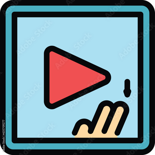 Play online video icon outline vector. Hand phone. Smart click color flat