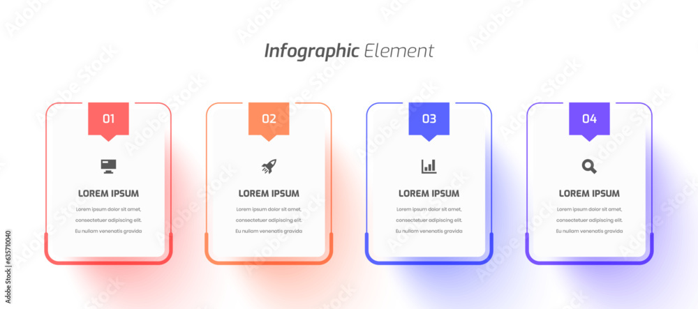 Vector Infographic Business with Thin Line, Rectangle Label, Icon and 4 Numbers for Presentation