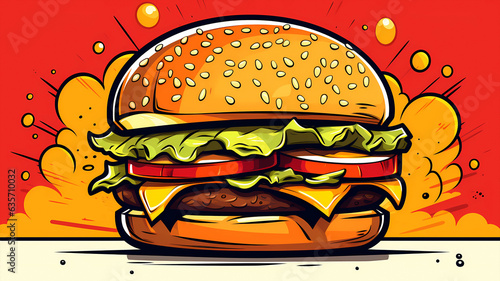hand drawn cartoon delicious hamburger illustration
