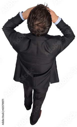 Digital png photo of rear view of caucasian businessman on transparent background