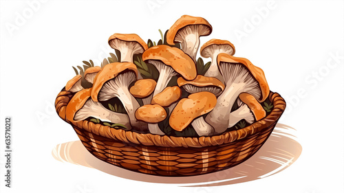 hand drawn cartoon delicious illustration of a basket of mushrooms 