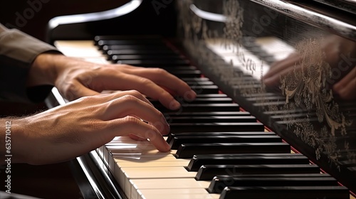 closeup of hands of playing the piano