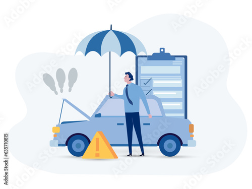 car insurance design concept with umbrella protection flat vector illustration.