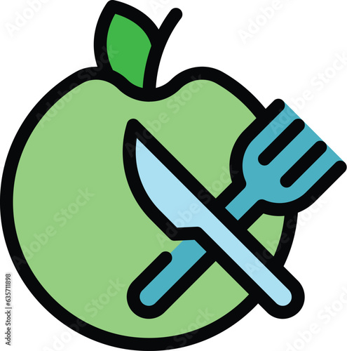 Apple diet icon outline vector. Metabolic body. Human nutrition color flat