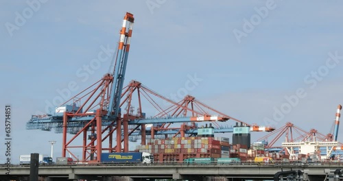 A7 motorway, Eurogate container terminal, port, Hamburg, Germany, Europe photo