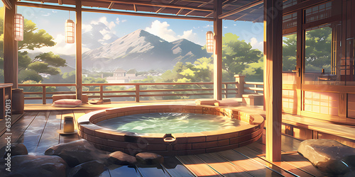 TRPGやゲームの背景として使える露天風呂がある和の部屋 photo