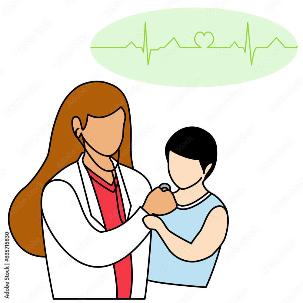 Woman doctor and child checkup health vector illustration graphic flat illustration style, character of people health care. Woman doctor and child checkup health vector illustration graphic flat illustration style, character of people health care.