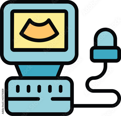 Woman pregnant scan icon outline vector. Baby care. Mom health color flat