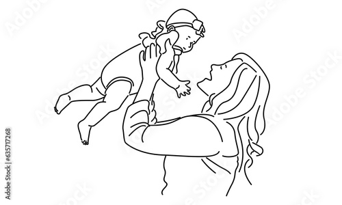 line art of woman hold her baby. Happy Mother day