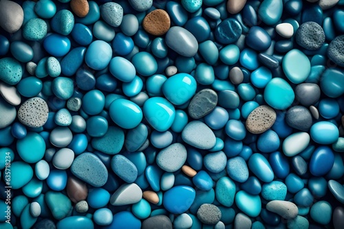 Abstract nature pebbles background. Blue pebbles texture. Stone background. Blue vintage color. Sea pebble beach. Beautiful nature. Turquoise color 3d rendering 