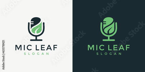 modern microphone and leaf logo design ideas