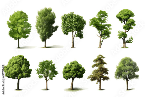 Different Collection of Green Trees Isolated on Transparent Background Generative Ai