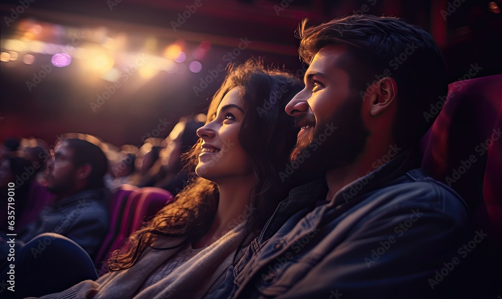 Photo of a couple sitting together in a movie theater Photo of a couple sitting together in a movie theater