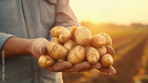 potatoes in hand of farmer when harvest