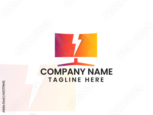 Flash tv logo design. Tv Energy. Monitor vector. Business. Finance. Power. Flash vector. Computer. Unique. Premium template. Colorful design