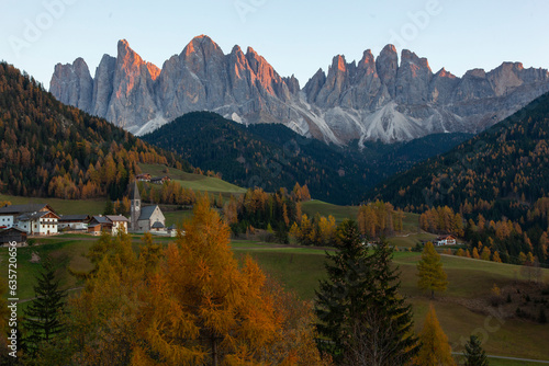 Autumn Season in the Italian Dolomites, Val Di Funes Village Bolzano, Italy 
