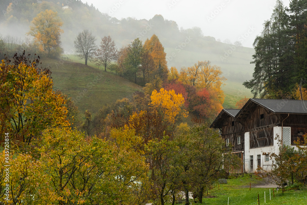 Autumn Season in the Italian Dolomites, Val Di Funes Village Bolzano, Italy	