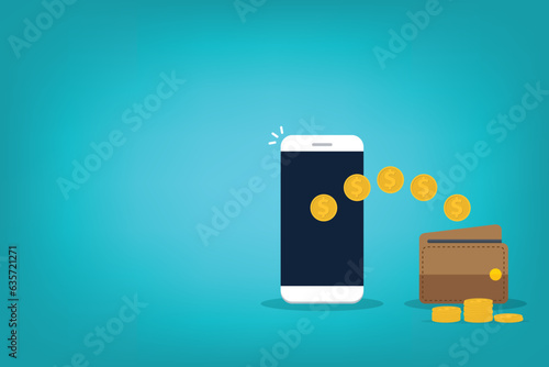 Digital Wallet. Electronic wallet on smartphone vector, mobile phone screen with digital money wallet for internet banking, wireless money transfer, internet cash.