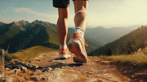 hiking in the mountains, leg step shoes person in the mountains hiking sport running 