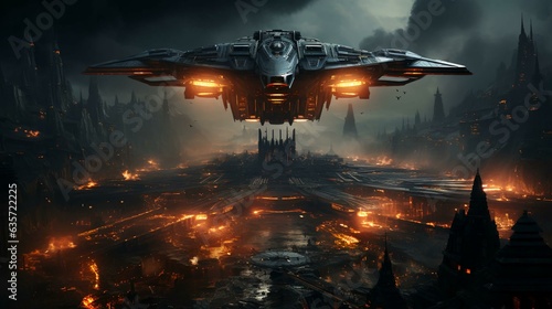 Fototapeta Naklejka Na Ścianę i Meble -  Futuristic spaceship on an alien planet. AI generated