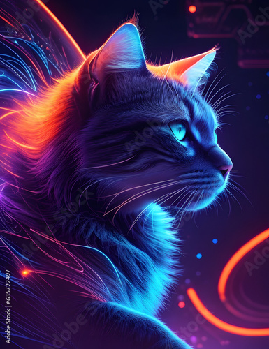 abstract neon light cat artwork design