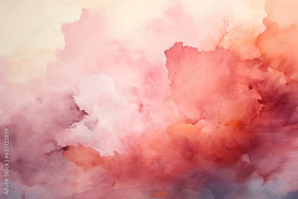 Subtle Sunset Watercolor Texture in Muted Pink and Orange, Tranquil style. Created With Generative AI Technology