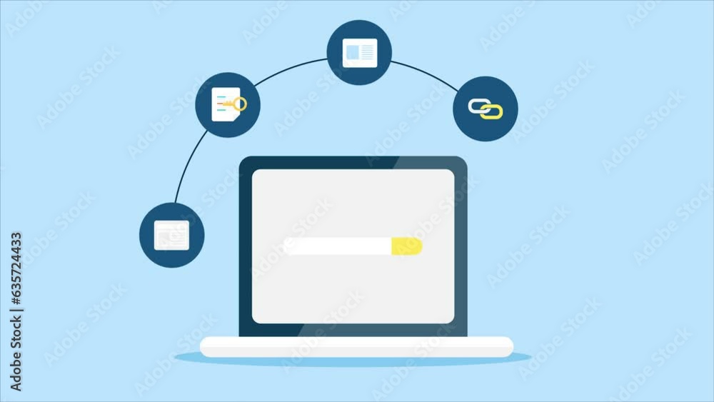 SEO process infographic explainer style 2d animation, website marketing, keyword research, link building, blog and data analytics workflow, video clip. SEO process infographic explainer style 2d animation, website marketing, keyword research, link building, blog and data analytics workflow, video clip.