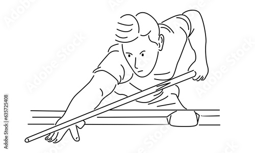 line art of young man playing pool billiards