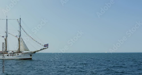 Sailing ship, Baltic Sea, Hanse Sail, Warnemuende, Rostock, Mecklenburg-Western Pomerania, Germany Beacon at the mouth of the Warnow River