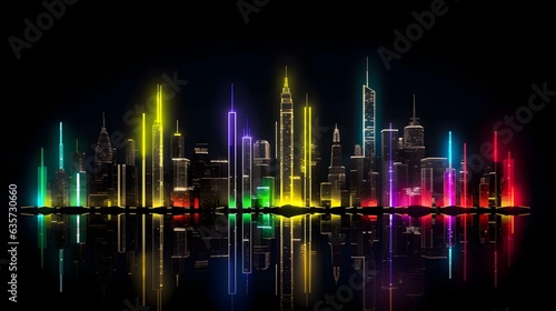 City colorful paint, colored digital, bright iridescent evening sunset