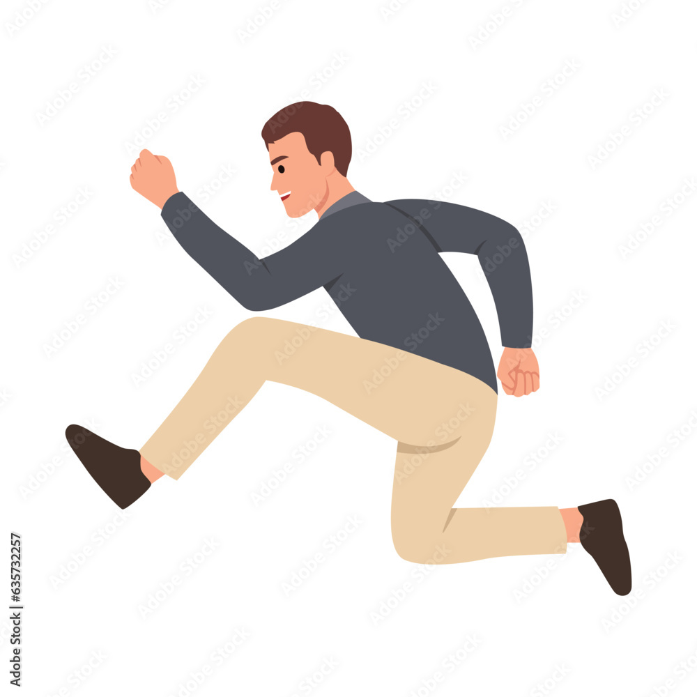 Young businessman running. Confident man in formal outfit full length side view. Business competition and leadership concept. Flat vector illustration isolated on white background Young businessman running. Confident man in formal outfit full length side view. Business competition and leadership concept. Flat vector illustration isolated on white background