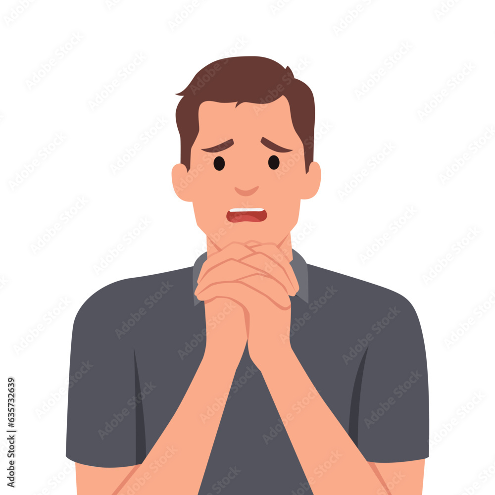 Vector concept illustration of a man feeling sorry. Flat vector illustration isolated on white background Vector concept illustration of a man feeling sorry. Flat vector illustration isolated on white background