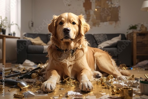 golden retriever sitting on sofa