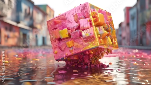 Liquid paint cube colorful ...