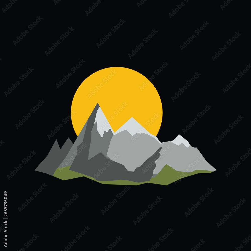 Fototapeta premium Mountain and sunset Logo, Icon, Symbol. Vector Illustrator.