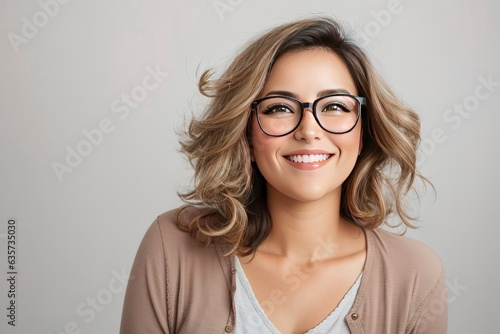 Happy satisfied woman wearing glasses portrait