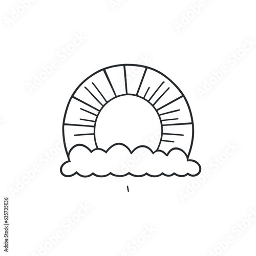 sun icon with clouds  vector illustration line art