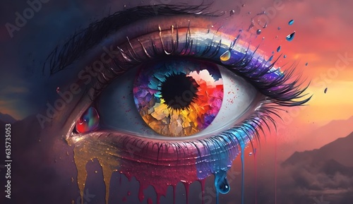 Liquid paint eye colorful abstract background wallpaper, design shape graphic...